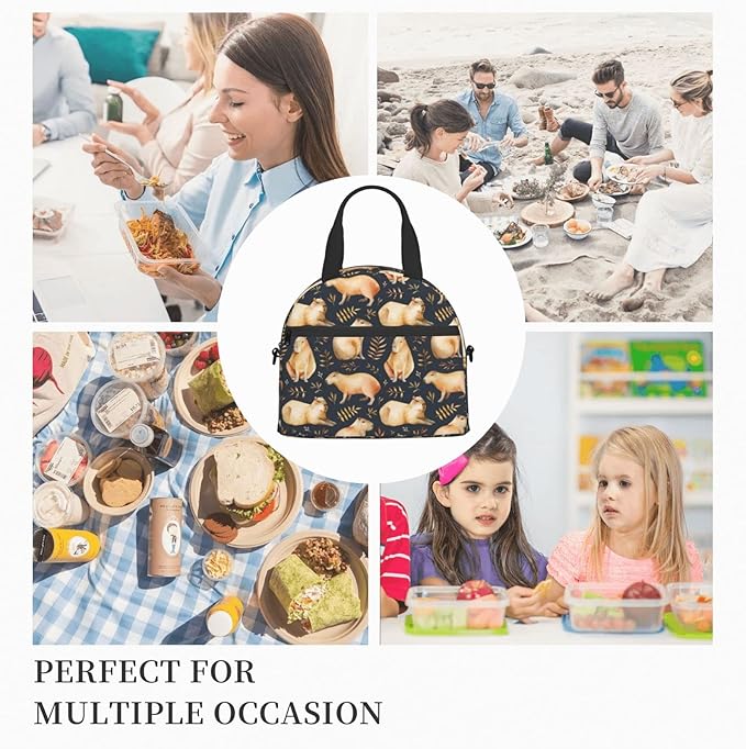 bassyil Capybaras Lunch Box Reusable Insulated Totes Lunch Bag Thermal Cooler Adjustable Shoulder Strap Bag for Men Women