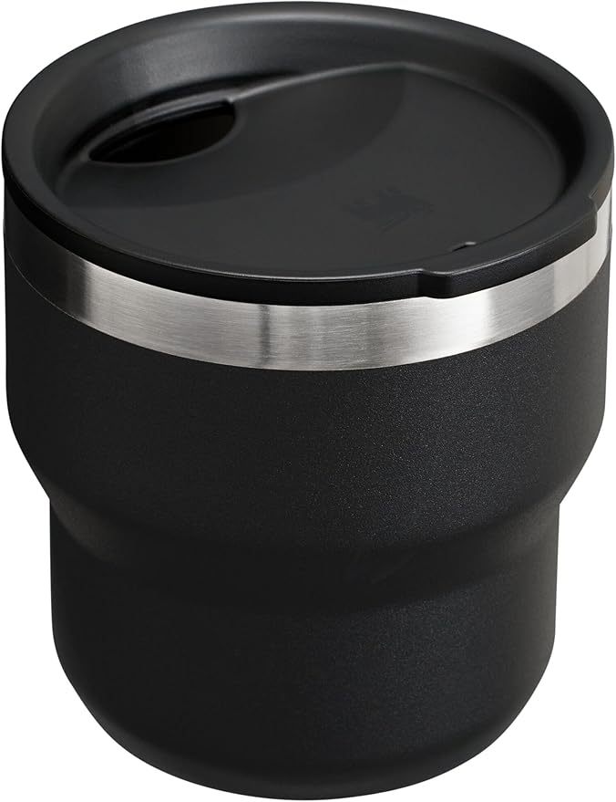 STANLEY Stay-Hot Stacking Camp Cup 10 oz | Press In Drink Through Lid | Cup for Coffee, Tea and Drinks | Insulated Stainless Steel Coffee Mug | BPA-Free | Black 2.0