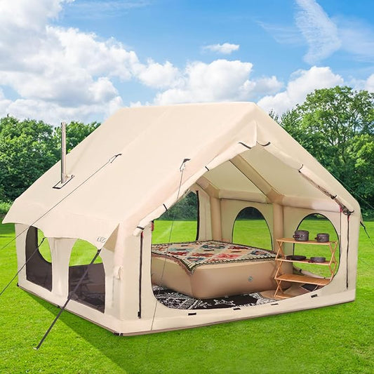 2025 Upgraded 100% Waterproof Inflatable Camping Tent, Large Blow-Up Air Tent, No Assembly Needed Luxury Glamping House, Oxford Fabric