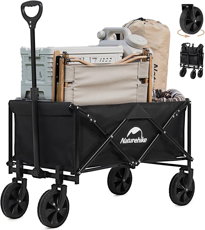Naturehike Beach Wagon with Big Wheels for Sand, 300LBS Collapsible Foldable Heavy Duty Garden Cart - Large Capacity Utility Wagon for Shopping, Camping, Garden, Sports, Grocery