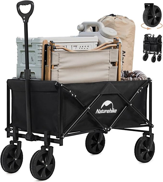 Naturehike Beach Wagon with Big Wheels for Sand, 300LBS Collapsible Foldable Heavy Duty Garden Cart - Large Capacity Utility Wagon for Shopping, Camping, Garden, Sports, Grocery