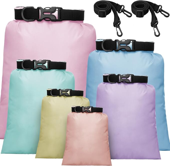 Shappy 6 Pcs Waterproof Dry Bag Set 6 Sizes Lightweight Sacks and Long Adjustable Shoulder Strap Outdoor Water Proof Keep Gear Dry Bag Stuff Sacks for Backpacking, Boating, Hiking, Camping (Macaron)
