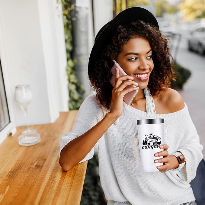 Queen of the Camper Tumblers with Lids and Straws, Camping RV Stainless Steel Vacuum Insulated Travel Tumbler Cups 20 OZ for Girls Women