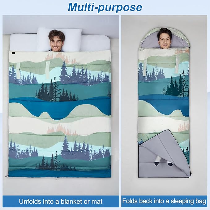Basumee Sleeping Bags for Adults 3 Season Warm Cool Weather Wearable Camping Sleeping Bag with Compression Bag Portable Backpacking Hiking Camping Essential for Women Men Kids Teens