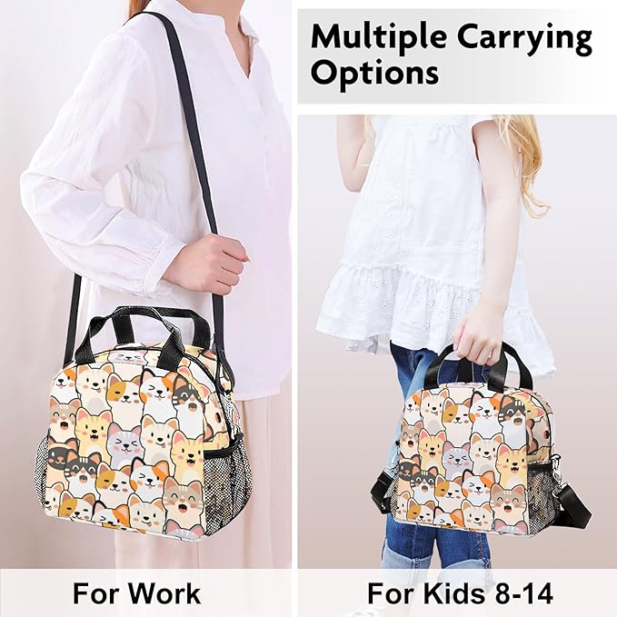 Cute Lunch Bag for Women,Insulated Cat Lunch Box for Kids Small Lunch Totebag Reusable Leakproof Lunch Bag With Shoulder Strap for Girls Boys School Work Picnic