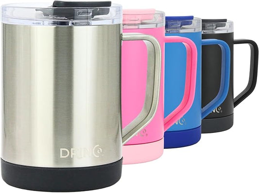 Drinco 16 oz Coffee Mug, Vacuum Insulated Camping Mug with Lid, Double Wall Stainless Steel Travel Mug Insulated Tumblers Coffee Mugs Coffee Cups Tea Cup (16oz Brushed)