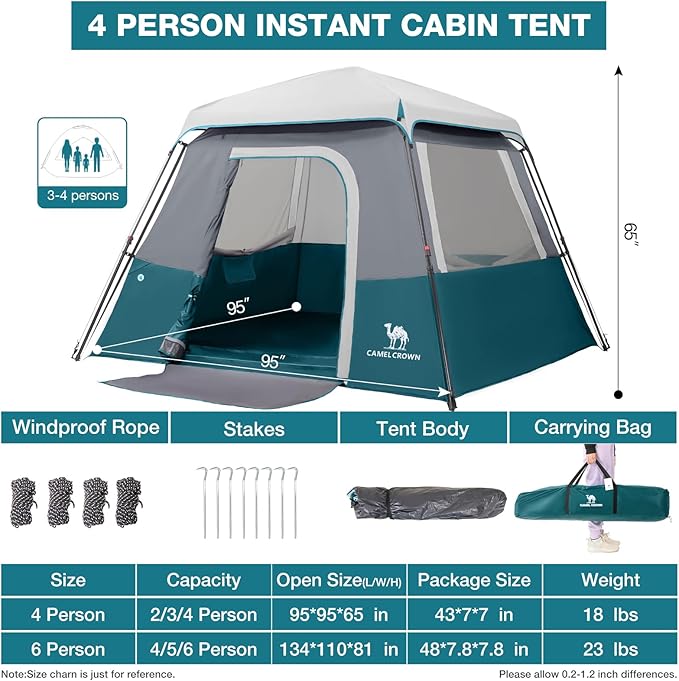 CAMEL CROWN 4/6 Person Tent Waterproof Lightweight Portable Backpacking Tent for Outdoor Camping Hiking