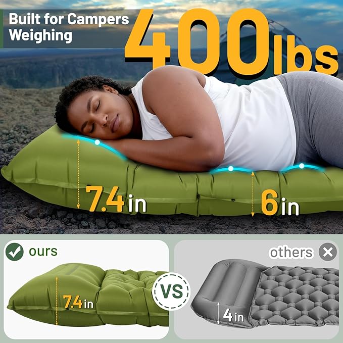 Sleeping Pad for Camping, 6" Extra Thick Camping Sleeping Pad with Pillows & Built-in Foot Pump, Ultralight Inflatable Sleeping Pads Compact for Travel Tent Hiking Camping Backpacking Car Camp Gear