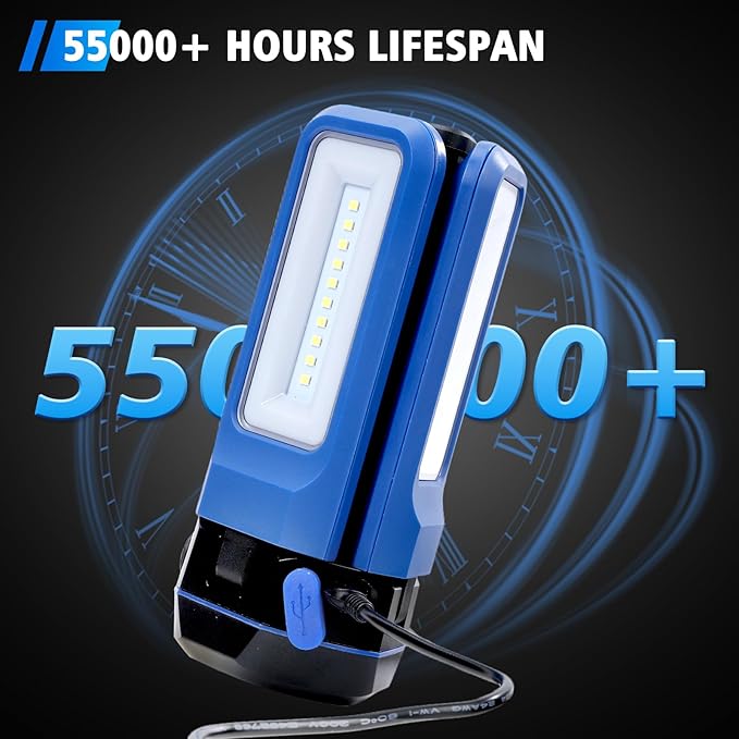 Rechargeable Solar Camping Light with Stand, Portable Cordless Work Light with 3 LED Lamp Heads, 5 Dimmable Lighting Modes, 82" Telescoping Tripod