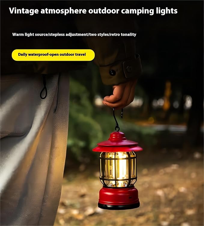 Rechargeable Camping Lantern,Outdoor Camping Light with USB Charging Port,Fearless of Wind and rain,Suitable for Garden,Courtyard,and Lawn Use(Red)