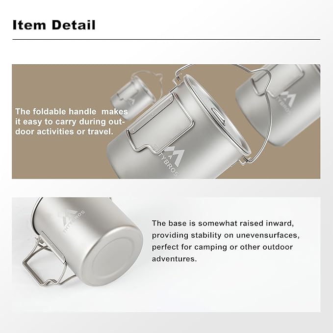 Titanium 750ml Pot with Titanium Spork, Ourdoor Solo Camping Mug, Hanging Cup Spork Kits