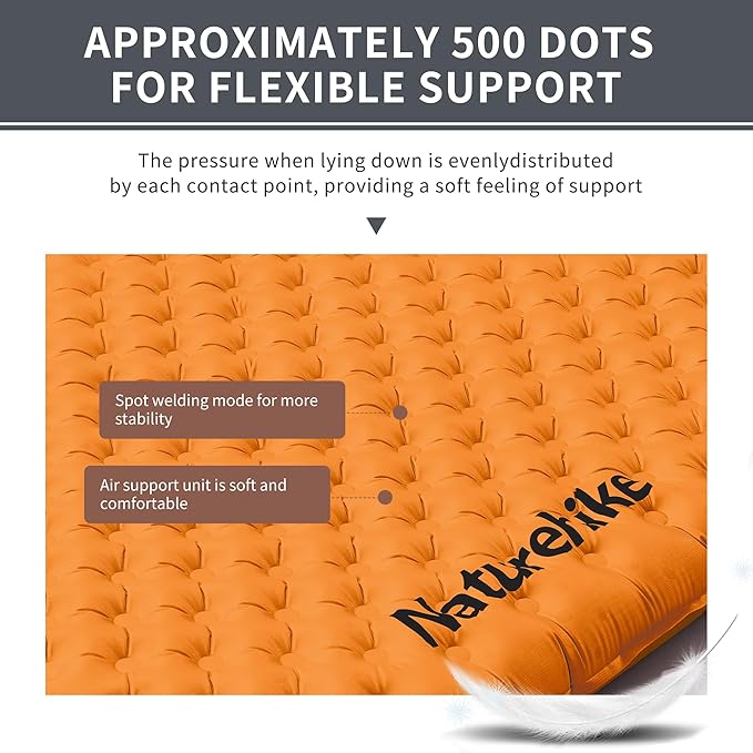 Naturehike Ultralight Insulated Sleeping Pad with R5.8, 3.2in Thickened Patchworkable Inflatable Double Sleeping Mat for Camping, Hiking, Climbing with Inflatable Bag