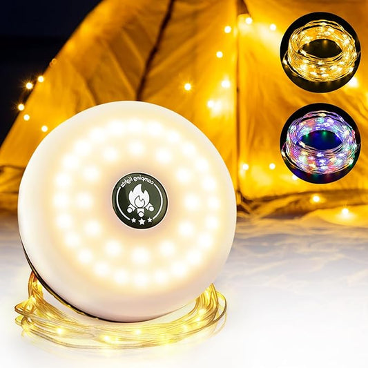 Camping String Lights - 4 in 1 Outdoor Lights with 8 Lighting Modes, USB Charge & Battery Indicator, Durable & Waterproof for Camping Yard Hiking, Portable & Easy-to-Store (32.8ft)