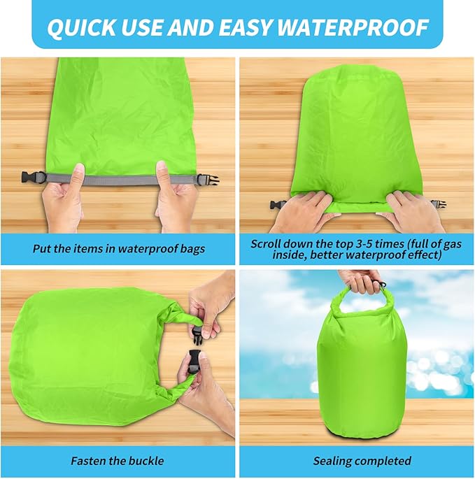 Dry Bag Set, Waterproof Small Lightweight Dry Bags for Paddle Board Kayaking, Fishing, Camping (Green, 20L 2Pack)