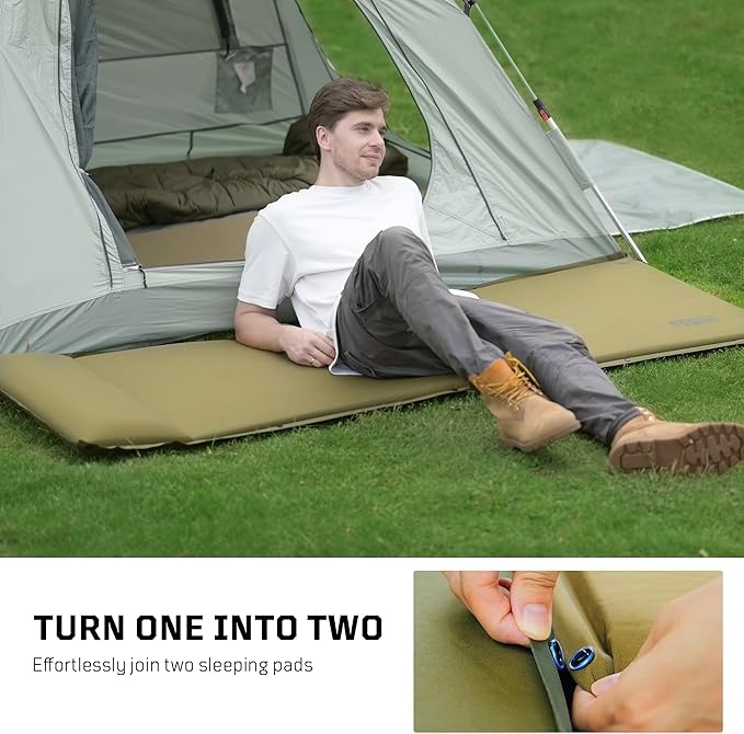 Self Inflating Sleeping Pad for Camping, Insulated Inflatable Camping Mattress for Winter, with Pillow, Dual Valves, Memory Foam, Sleeping Mat for Backpacking, Hammock, Tents, Floor