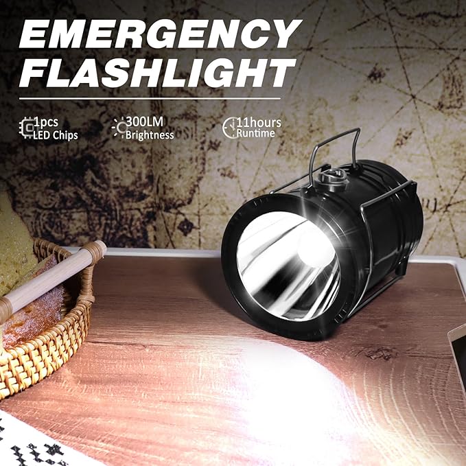 DIBMS Solar Camping Lantern, Collapsible LED Solar USB Rechargeable Lantern Flashlight Emergency Hanging Lights for Camping Hurricanes Power Outages Indoor Outdoor