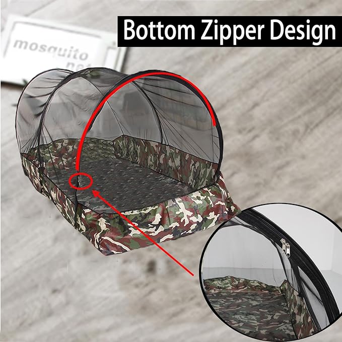 CMINGJ Portable Mosquito Net Foldable Pop-Up Travel Mosquito Net for Bed Free Installation-Suitable for Baby Adults Bedroom, Camping, nap, Patio (Extra-Large-Bottom Zipper(Black&Camouflage))