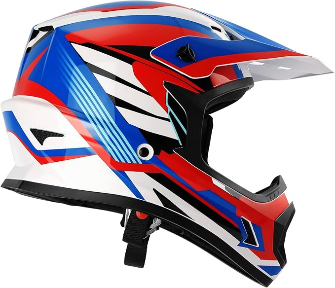 TCT-MOTORPARTS DOT Youth Kids Motocross ATV Full Face Helmets for Offroad Street Dirt Bike Go-Kart BMX MX Blue X-Large