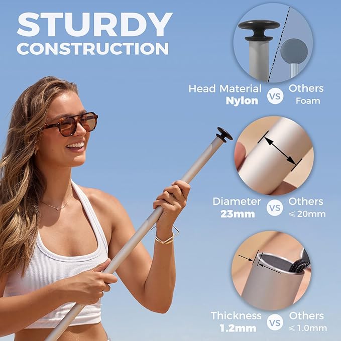 WEKAPO Beach Tent Sun Shelter - Easy Setup Beach Canopy with 4 Sturdy Poles, Large Sandbags and Shovel, 6'7'' Tall, Windproof Sun Shade for Backyard and Camping, UPF 50+ Protectio