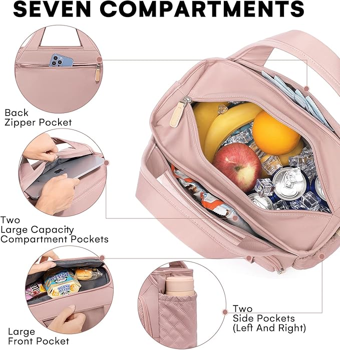 Artelaris Lunch Bag for Women,Insulated Lunch Bag for Work, Large Leakproof Cooler Purse with Side Pockets & Removable Shoulder Strap Women's for Beach Cute Lunch Bags