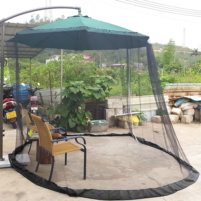 Black Patio Umbrella Mosquito Net, with Double Zipper Door, Polyester Mesh Screen, Universal for Outdoor Umbrellas, 7.5-11ft