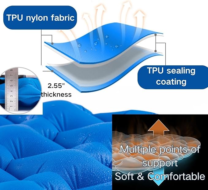 Naturehike Inflatable Double Camping Sleeping Pad, Ultralight Durable 2.55" Thickness Camping Mattress, Compact Air Mat for Hiking, Traveling, Backpacking&Outdoor (Blue)