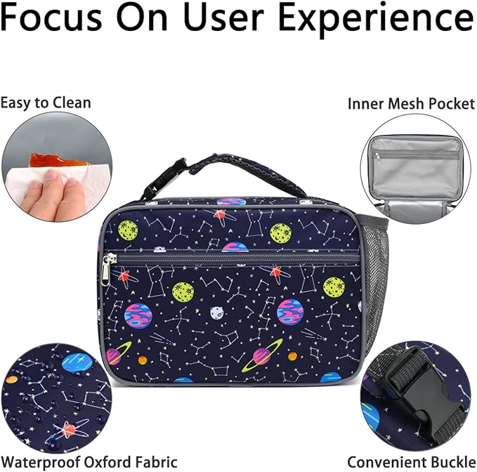 Insulated Lunch Box for School, Thermal Reusable Durable Freezable Lunch Bags for Kids Boys Girls Men Women - Small Soft Cooler Portable Lunch Tote Kit for Work Picnic Travel,Constellation