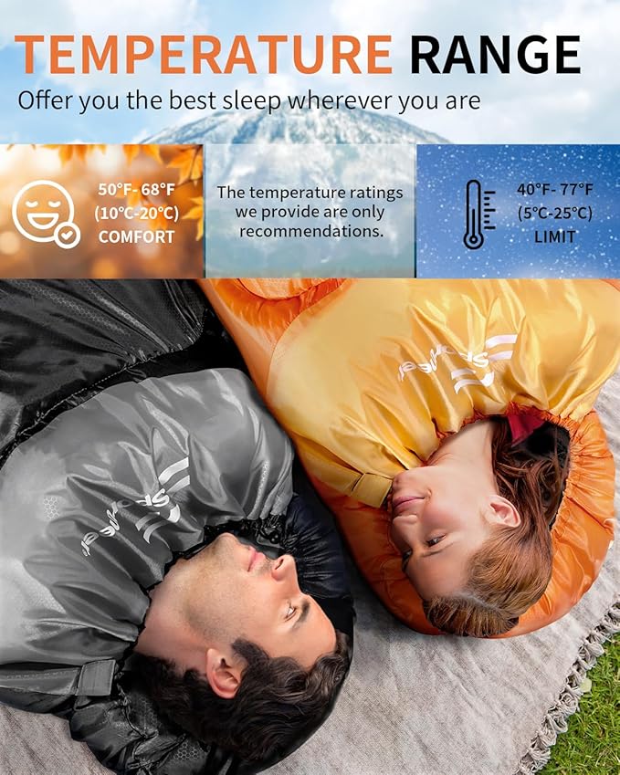 Sportneer Sleeping Bags for Adults, Warm & Cold Weather Sleeping Bag for Adults Kids Boys Girls - Lightweight Compact Camping Gear Equipment, Traveling, Backpacking, Hiking