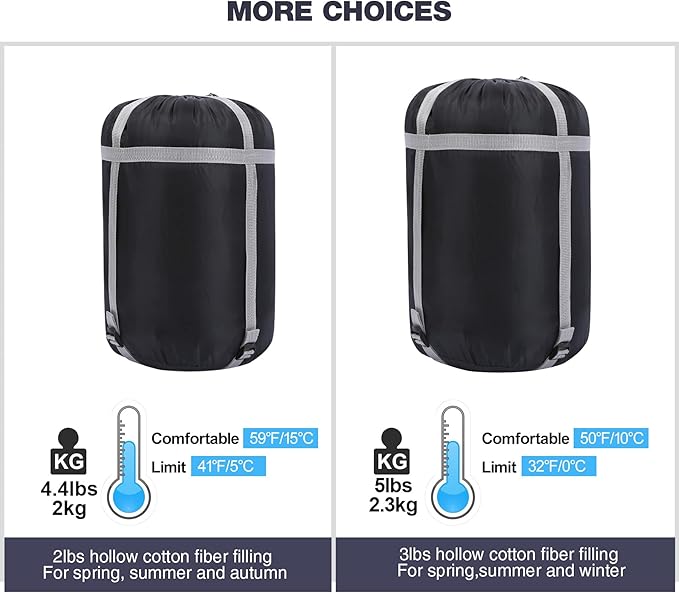 REDCAMP Flannel Sleeping Bag for Adults, Comfortable Cotton Sleeping Bags for Camping with Detachable Hood, Red/Grey/Blue