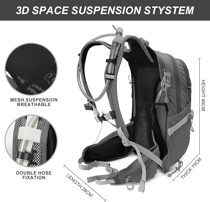 Hydration Pack,20L Hydration Backpack, Hiking Internal Frame Backpacks with 2L Hydration Water Bladder and Rain Cover, for Cycling,Camping, Hunting,Ski, Snow for Men, Women (grey)