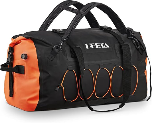 HEETA Waterproof Duffel Bag Motorcycle Dry Bag Backpack, Extra Large Rolltop Travel Duffle Bags with Straps & Handles for Kayaking Rafting Boating Canoeing Camping Gym Beach (Black, 80L)
