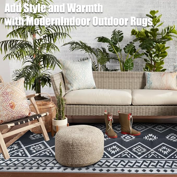 LILIOFFIC Outdoor Rug for Patio Clearance, 5'x8' Waterproof Plastic Patio Mat, Reversible Camping Rugs, Rv, Porch, Deck, Camper, Balcony, Backyard, Gray