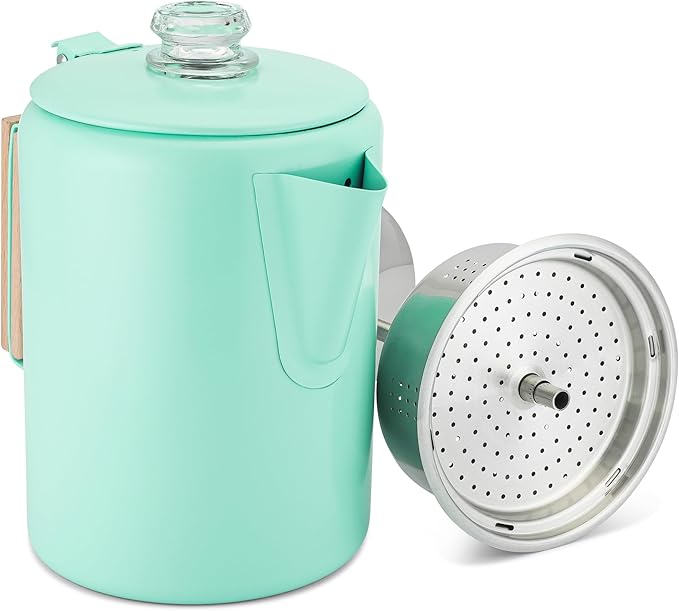 COLETTI Bozeman Camping Coffee Pot — Camping Coffee Makers, Coffee Percolator – America's Sleekest Percolator – NO Aluminum or Plastic (Seafoam)