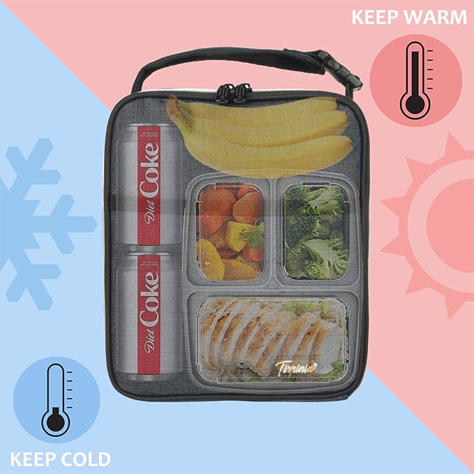 Tirrina Insulated Lunch Box for Men Women, Portable Thermal Small Lunch Bag for Office Work Picnic, Reusable Compact Lunchbox Cooler Tote for Adults,Charcoal