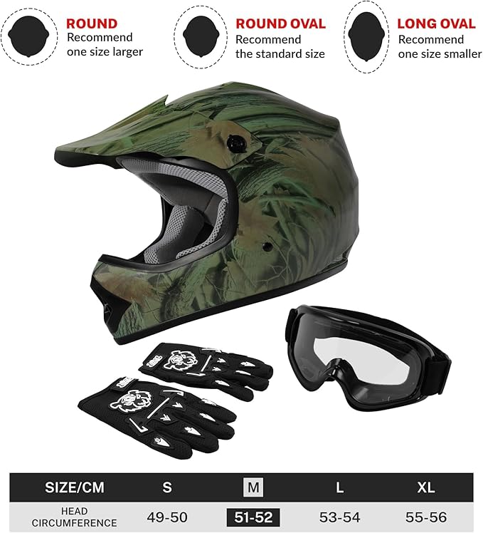 TCT-MOTORPARTS DOT Youth Kids Motocross ATV Helmets Offroad Street Dirt Bike Go-Kart BMX MX Full Face Helmet Forest Medium Size