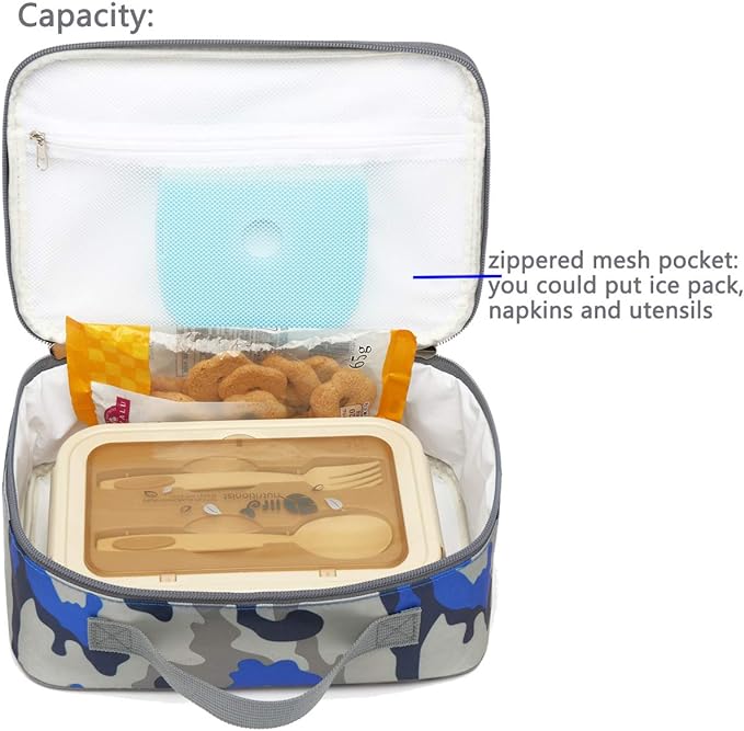 FlowFly Kids Lunch box Insulated Soft Bag Mini Cooler Back to School Thermal Meal Tote Kit for Girls, Boys, Flag