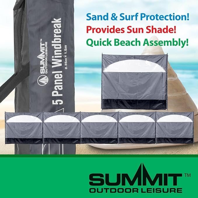 Windbreaker Wind Privacy Screen Camping Blocker 5 Panel Garden Beach Wind Shield 5ft High x 27.4ft Long (Stone Grey)
