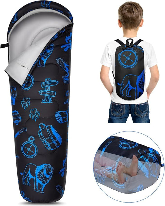 FIOBEE Kids Sleeping Bag for Girls Boys 3 Season Warm & Cool Weather Youth Camping Sleeping Bags with Backpacking Bag Waterproof for Traveling Hiking Indoor Outdoor Camping Essentials