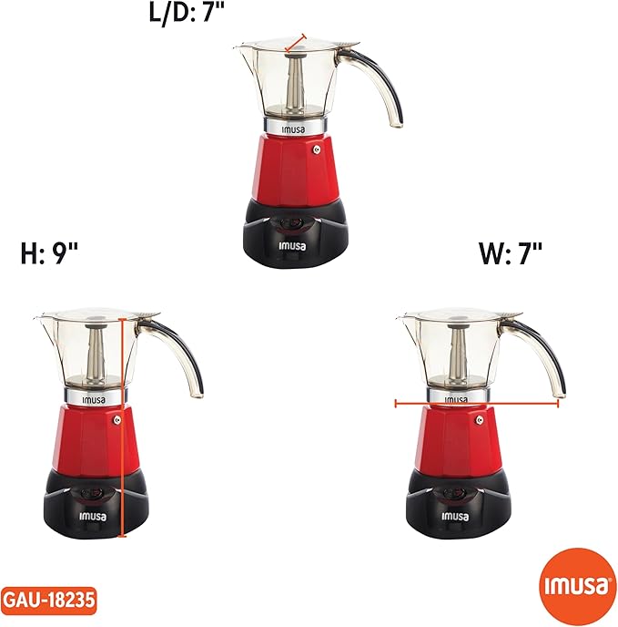 Imusa 6 or 3cup Electric Espresso Maker, Red