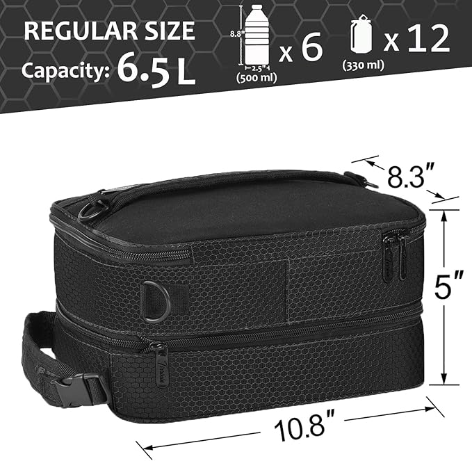 Expandable Insulated Lunch Bag, Leakproof Flat Lunch Cooler Tote with Shoulder Strap for Men and Women, Suitable for Work & Office by Tirrinia, Black