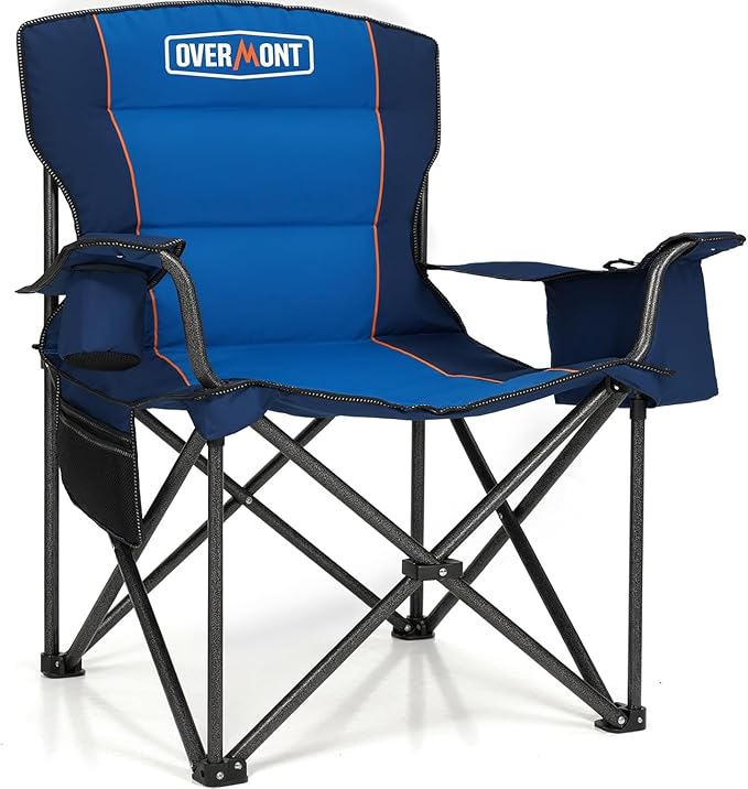 Overmont Oversized Folding Camping Chair - 450lbs Support with Padded Cushion Cooler Pockets - Heavy Duty Collapsible Chairs for Sports Garden Beach Fishing