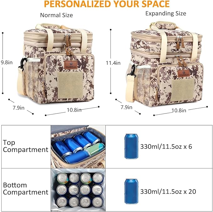 HSHRISH Tactical Lunch Box, Large Expandable Insulated Lunch Bag, Waterproof Durable Cooler Bag for Men/Women/Adults/Work Office Outdoor Picnic Trip,16 L, Camo