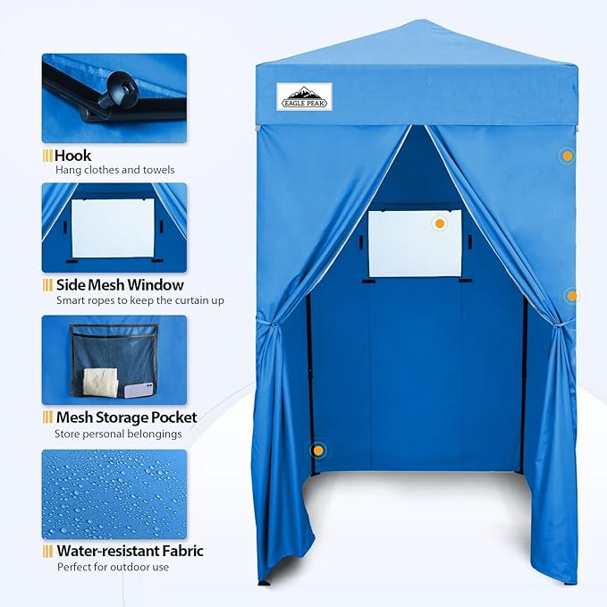 EAGLE PEAK Flex Ultra Compact 4x4 Pop-up Canopy, Sun Shelter, Changing Room, Portable Privacy Canopy Cabana for Pool, Fashion Photoshoots, or Camping, 4x4 ft, Light Blue