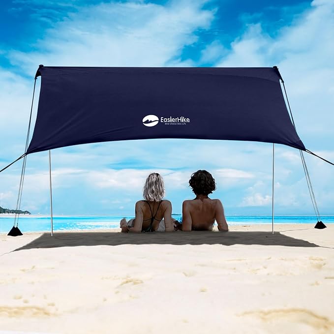 Beach Shade Tent, Portable Easy Pop Up Beach Canopy, UPF50+ Sun Protection Shelter, Windproof & Water Resistant, Perfect for Family