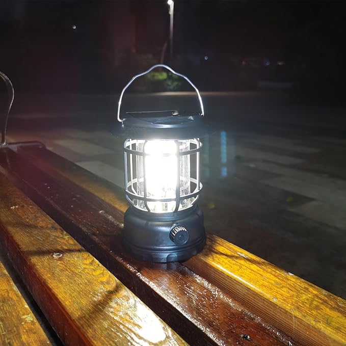 Solar Camping Lantern, USB Rechargeable Retro Dimmable Horse Camp Lamp Outdoor IPX4 Waterproof Vintage Portable Tent Light for Indoor Outages Hiking Emergency, Black