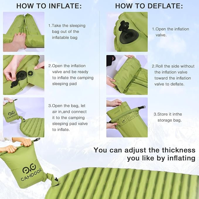 CAMDDOR Ultralight Sleeping Pad, Patchworkable Sleeping Pad for Camping with Warm 6.8 R-Value Insulated Camping Mattress for Hiking, Backpacking, Outdoor with Inflatable Bag