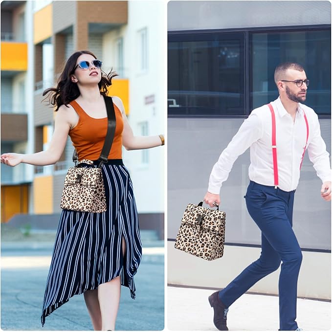 Insulated Foldable Lunch Bag- Lightweight Portable with Adjustable Shoulder Strap Lunch Box for Men, Women, Office, Work, Picnic, Hiking and Beach (Leopard(Soft Fabric))