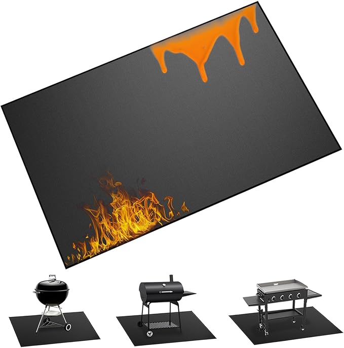 39 x 55 Inch Heavy Duty Large Under Grill Mat for Outdoor BBQ, Double-Sided Fireproof, Waterproof, Oil Proof Deck and Patio Protector, Floor Mat for Fireplace Fire Pit