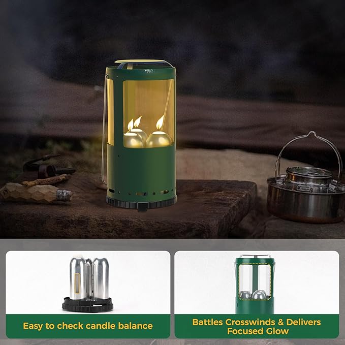 Outdoor Candle Lantern Holder for Real Candles (Candles Not Included) - Windproof Emergency Lantern with Handle, Safe for Camping, Blackouts, Decor - Survival Gear & Home Use