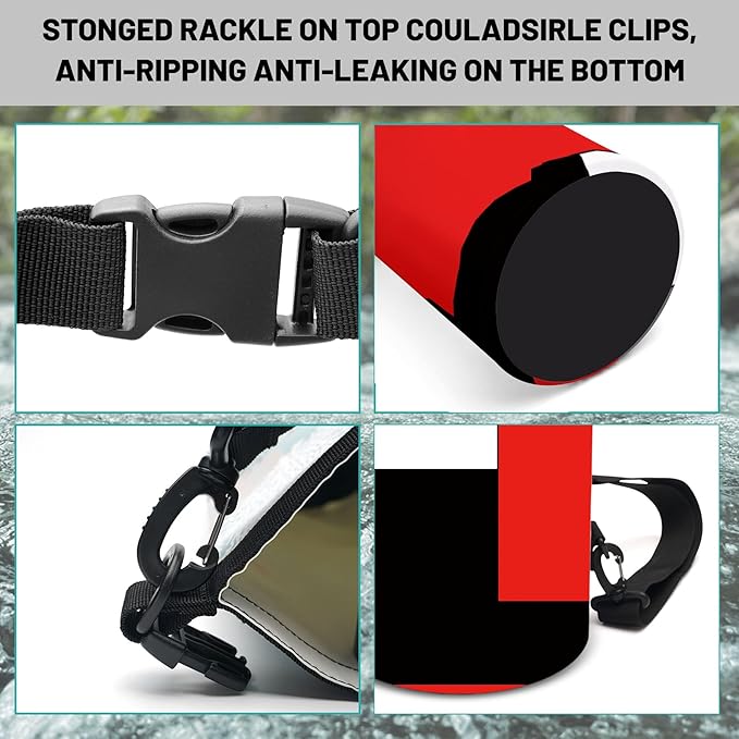 Waterproof Dry Bag Backpack, 5L/10L/20L, Red and Black Geometric, Floating, Lightweight, IPX8 Certified Waterproof Phone Case Included